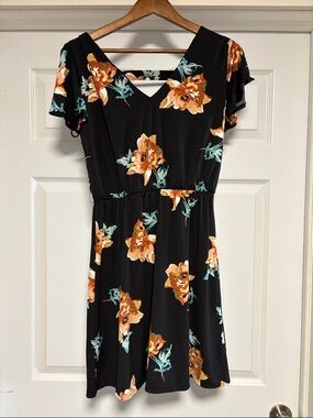 Maurices Black Mini Dress with Orange Floral Print
